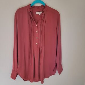 LOFT Rust Sheer Popover Blouse